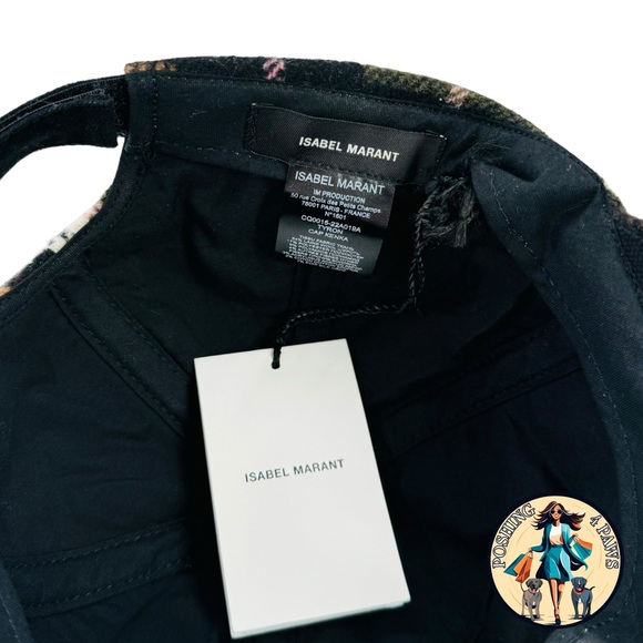 Isabel Marant Tyron Logo Adjustable Baseball Cap in Dark Green Plaid One Size - Picture 8 of 9